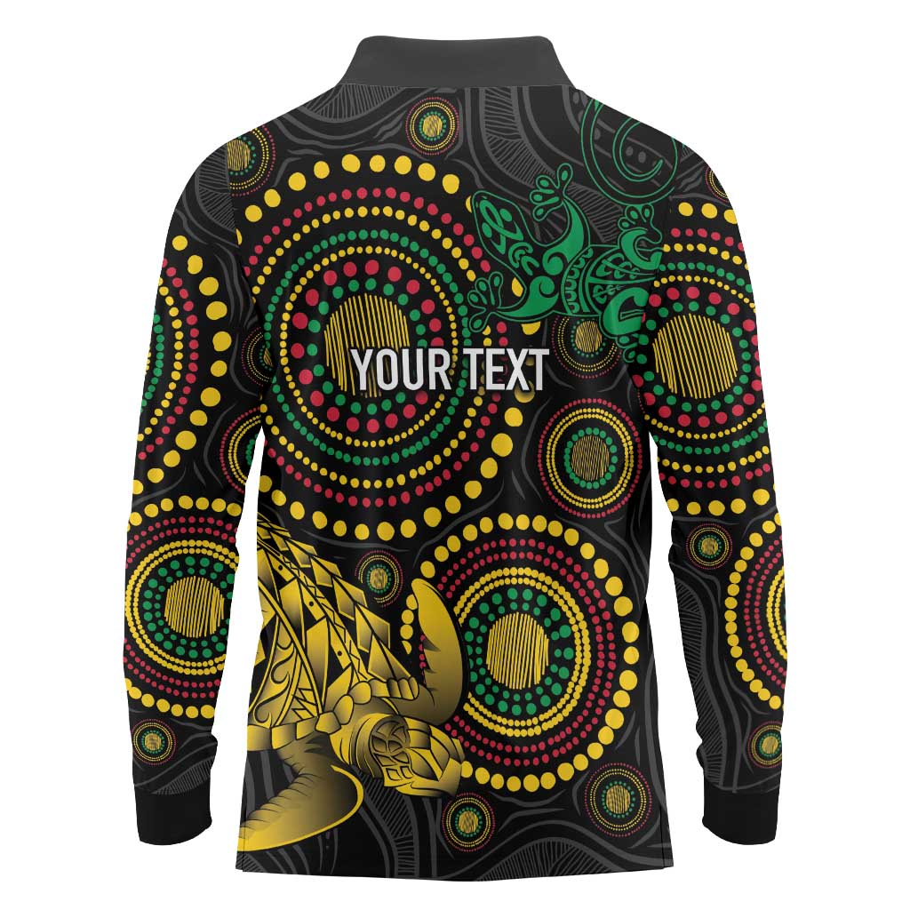 Vanuatu Personalized Aboriginal Arts Long Sleeve Polo Shirt Turtle and Iguana Special LT7 - Polynesian Pride