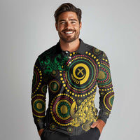 Vanuatu Personalized Aboriginal Arts Long Sleeve Polo Shirt Turtle and Iguana Special LT7 - Polynesian Pride
