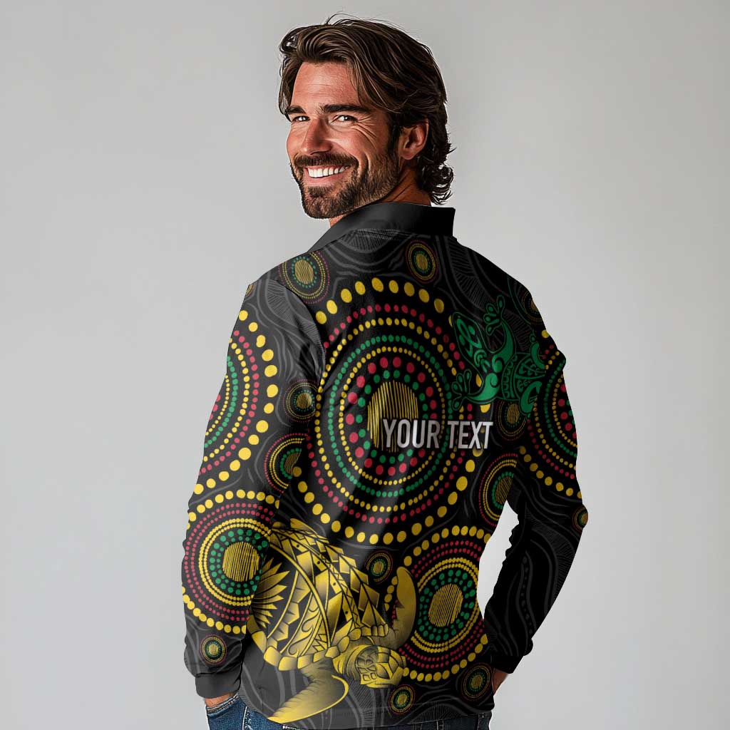 Vanuatu Personalized Aboriginal Arts Long Sleeve Polo Shirt Turtle and Iguana Special LT7 - Polynesian Pride