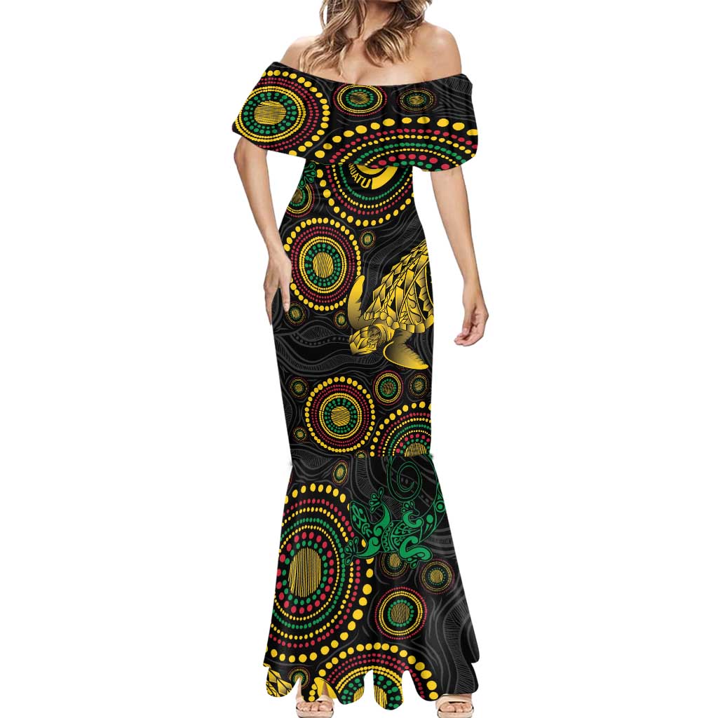 Vanuatu Personalized Aboriginal Arts Mermaid Dress Turtle and Iguana Special - Polynesian Pride