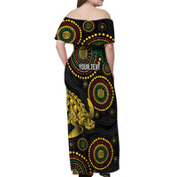 Vanuatu Personalized Aboriginal Arts Off Shoulder Maxi Dress Turtle and Iguana Special LT7 - Polynesian Pride
