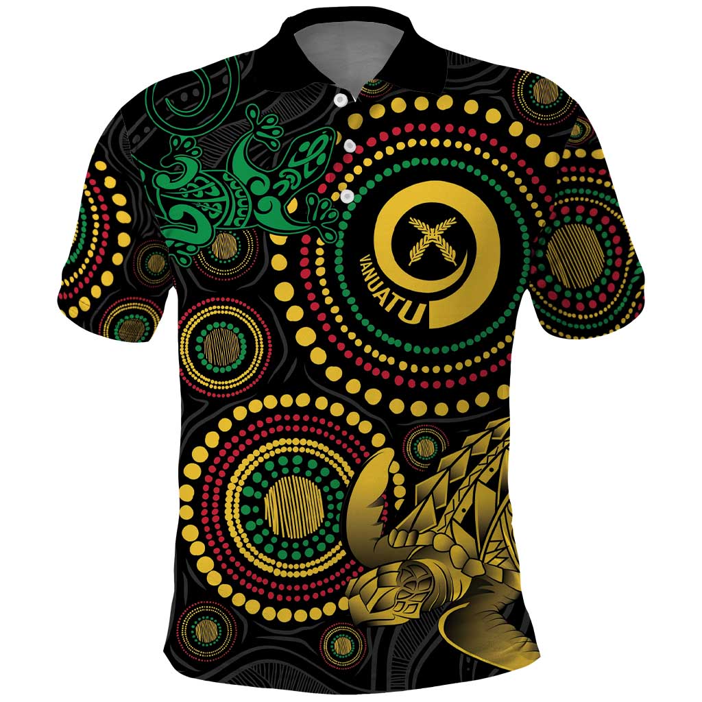 Vanuatu Personalized Aboriginal Arts Polo Shirt Turtle and Iguana Special LT7 Colorful - Polynesian Pride
