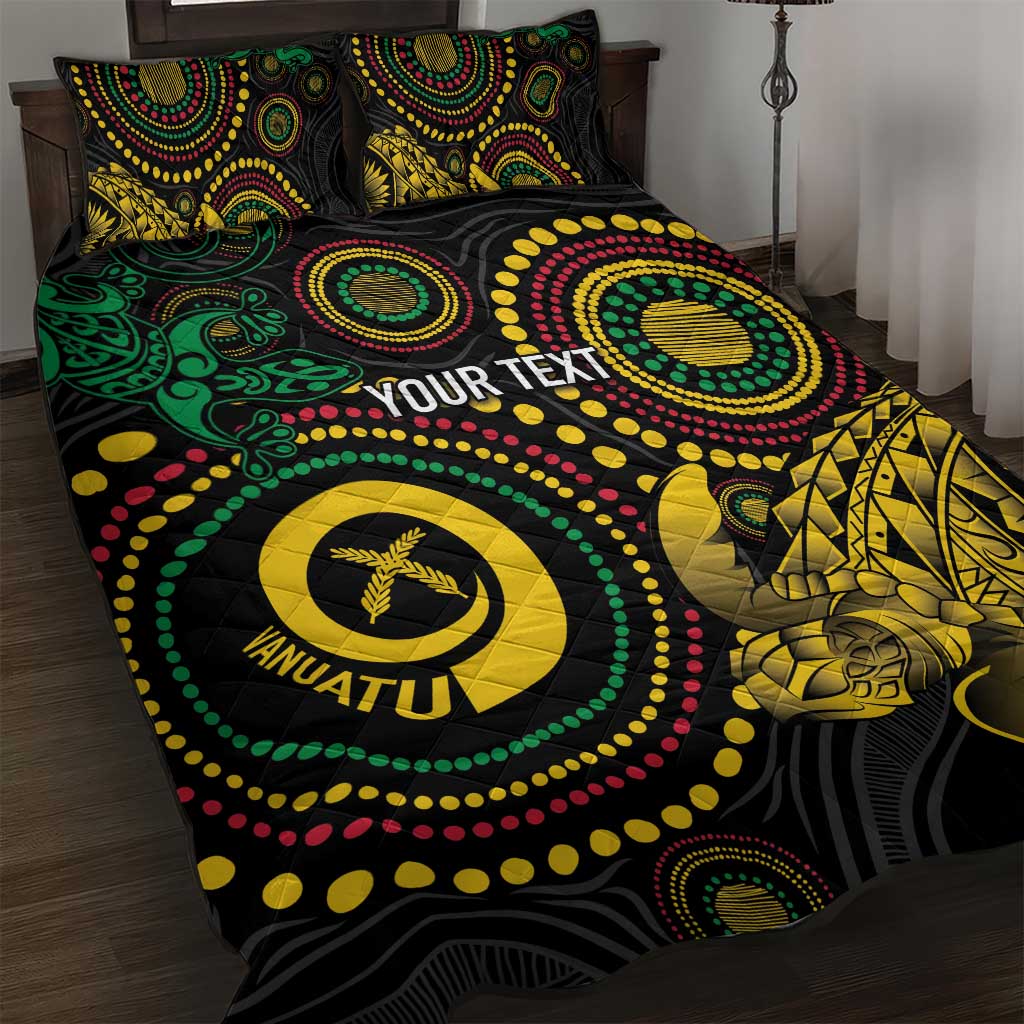 Vanuatu Personalized Aboriginal Arts Quilt Bed Set Turtle and Iguana Special - Polynesian Pride