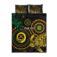 Vanuatu Personalized Aboriginal Arts Quilt Bed Set Turtle and Iguana Special - Polynesian Pride