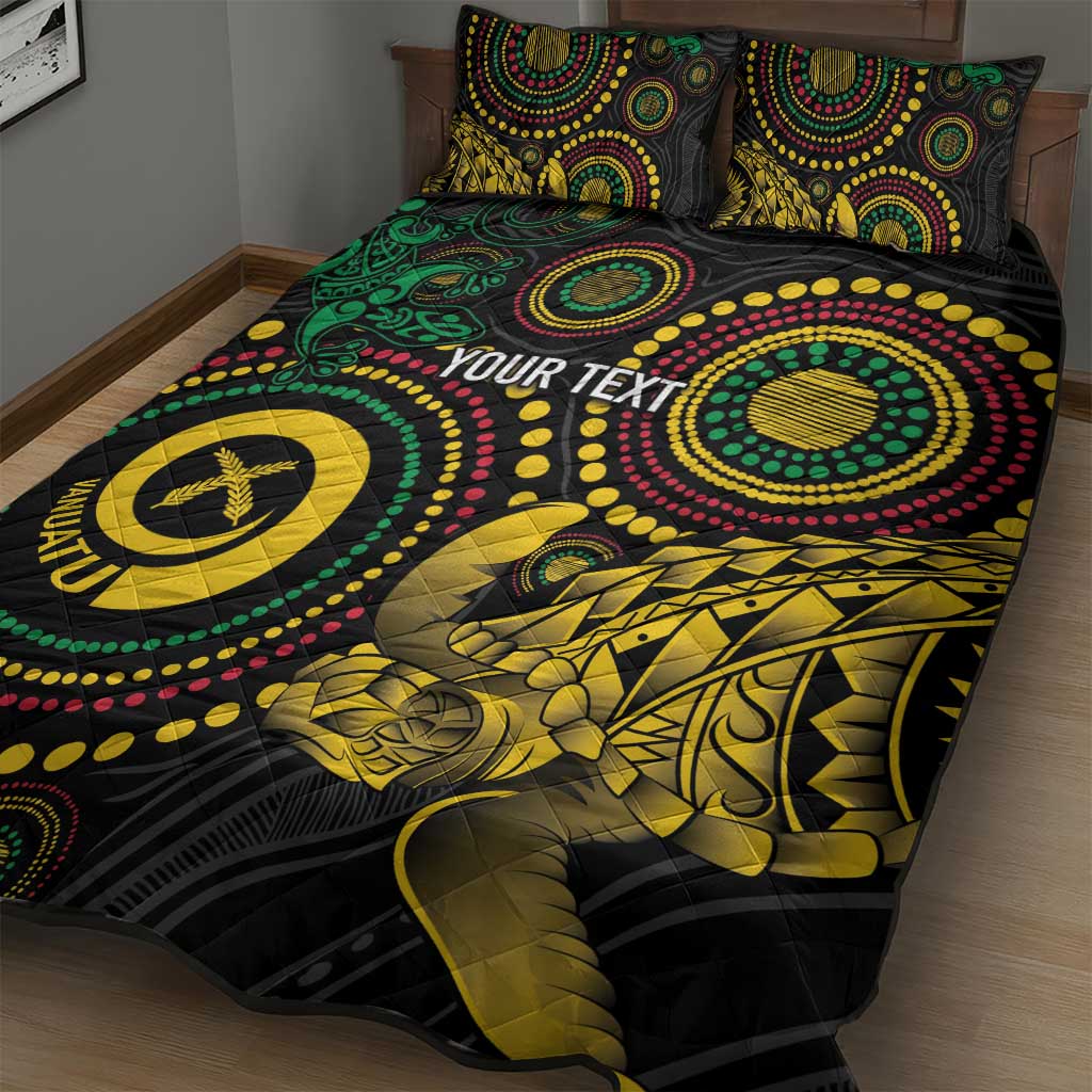 Vanuatu Personalized Aboriginal Arts Quilt Bed Set Turtle and Iguana Special - Polynesian Pride