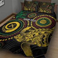 Vanuatu Personalized Aboriginal Arts Quilt Bed Set Turtle and Iguana Special - Polynesian Pride