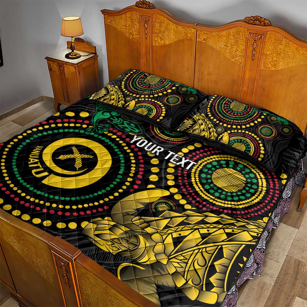 Vanuatu Personalized Aboriginal Arts Quilt Bed Set Turtle and Iguana Special - Polynesian Pride