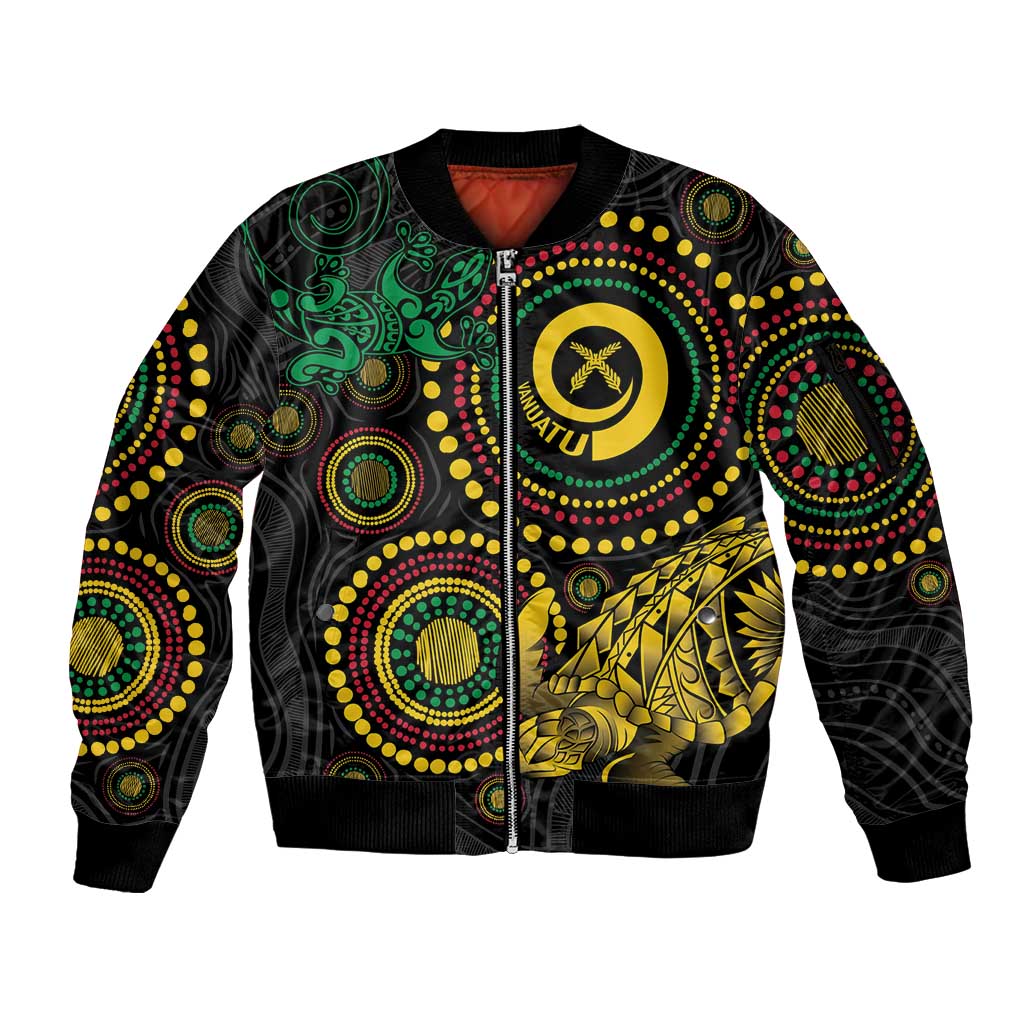 Vanuatu Personalized Aboriginal Arts Sleeve Zip Bomber Jacket Turtle and Iguana Special - Polynesian Pride