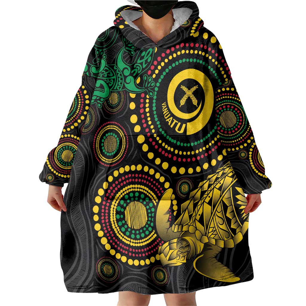 Vanuatu Personalized Aboriginal Arts Wearable Blanket Hoodie Turtle and Iguana Special - Polynesian Pride