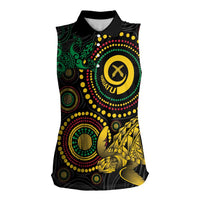 Vanuatu Personalized Aboriginal Arts Women Sleeveless Polo Shirt Turtle and Iguana Special LT7 Female Colorful - Polynesian Pride