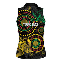Vanuatu Personalized Aboriginal Arts Women Sleeveless Polo Shirt Turtle and Iguana Special LT7 - Polynesian Pride