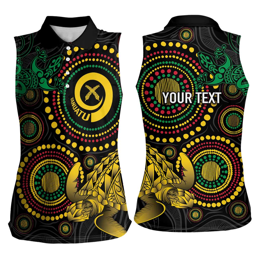 Vanuatu Personalized Aboriginal Arts Women Sleeveless Polo Shirt Turtle and Iguana Special LT7 - Polynesian Pride