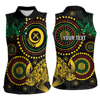 Vanuatu Personalized Aboriginal Arts Women Sleeveless Polo Shirt Turtle and Iguana Special LT7 - Polynesian Pride