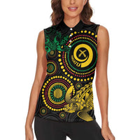 Vanuatu Personalized Aboriginal Arts Women Sleeveless Polo Shirt Turtle and Iguana Special LT7 - Polynesian Pride