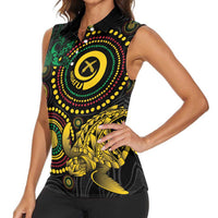 Vanuatu Personalized Aboriginal Arts Women Sleeveless Polo Shirt Turtle and Iguana Special LT7 - Polynesian Pride