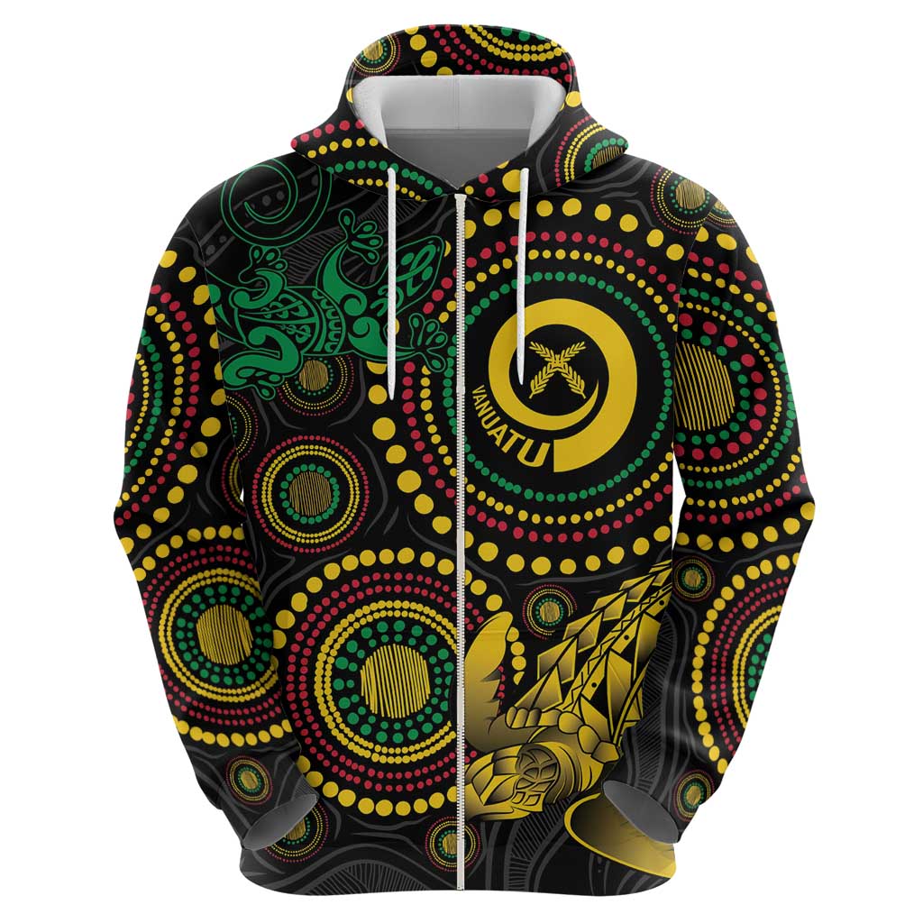 Vanuatu Personalized Aboriginal Arts Zip Hoodie Turtle and Iguana Special - Polynesian Pride