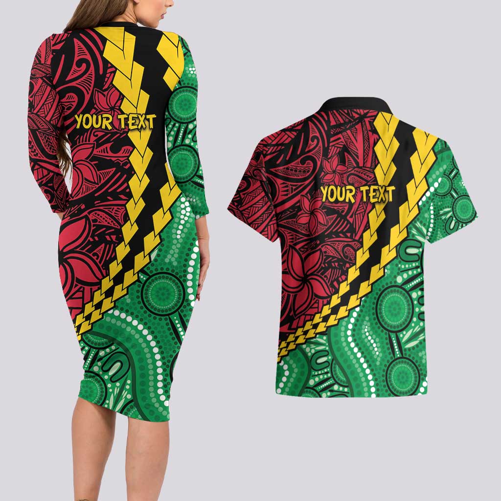 Vanuatu Personalized Tribal Couples Matching Long Sleeve Bodycon Dress and Hawaiian Shirt Aboriginal Inspired Mix Style - Polynesian Pride