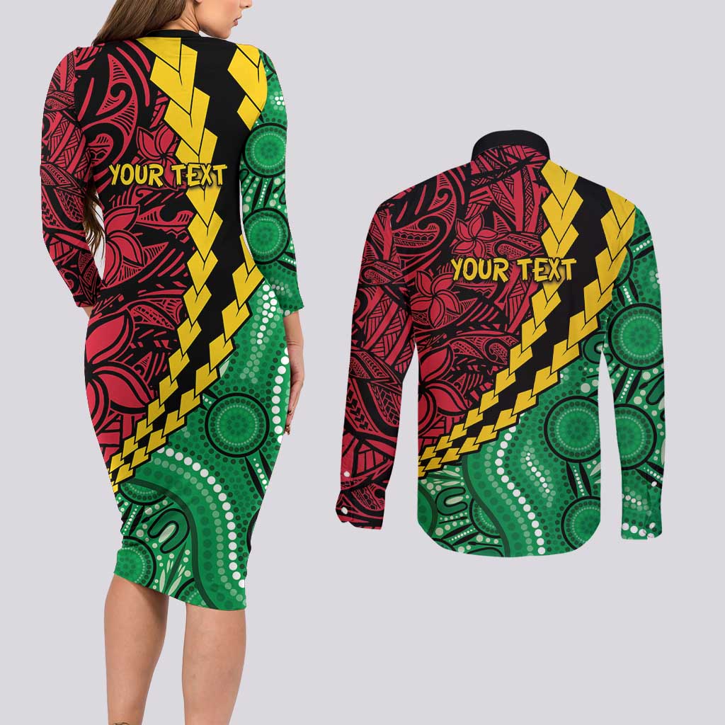 Vanuatu Personalized Tribal Couples Matching Long Sleeve Bodycon Dress and Long Sleeve Button Shirt Aboriginal Inspired Mix Style LT7 - Polynesian Pride