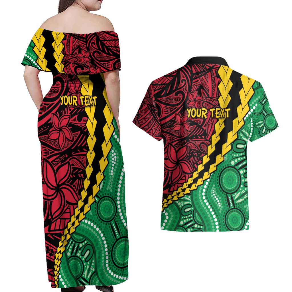 Vanuatu Personalized Tribal Couples Matching Off Shoulder Maxi Dress and Hawaiian Shirt Aboriginal Inspired Mix Style - Polynesian Pride