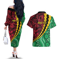 Vanuatu Personalized Tribal Couples Matching Off The Shoulder Long Sleeve Dress and Hawaiian Shirt Aboriginal Inspired Mix Style - Polynesian Pride