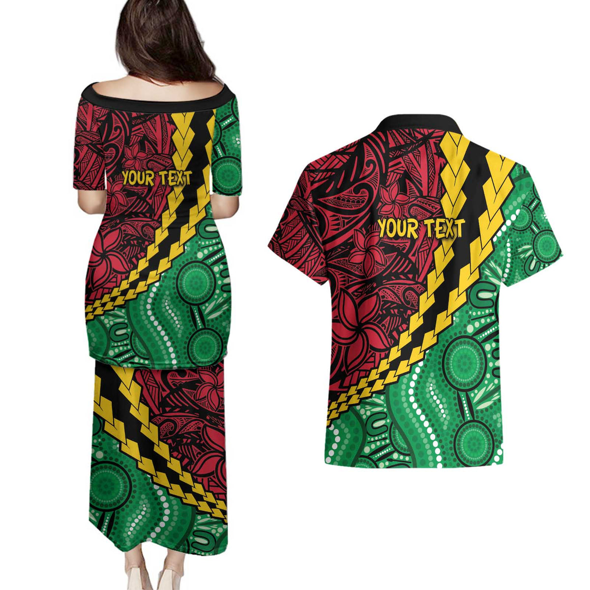 Vanuatu Personalized Tribal Couples Matching Puletasi and Hawaiian Shirt Aboriginal Inspired Mix Style - Polynesian Pride