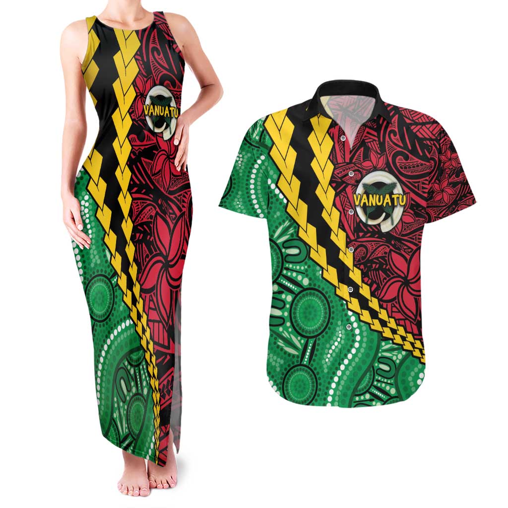 Vanuatu Personalized Tribal Couples Matching Tank Maxi Dress and Hawaiian Shirt Aboriginal Inspired Mix Style - Polynesian Pride