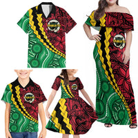 Vanuatu Personalized Tribal Family Matching Off Shoulder Maxi Dress and Hawaiian Shirt Aboriginal Inspired Mix Style - Polynesian Pride