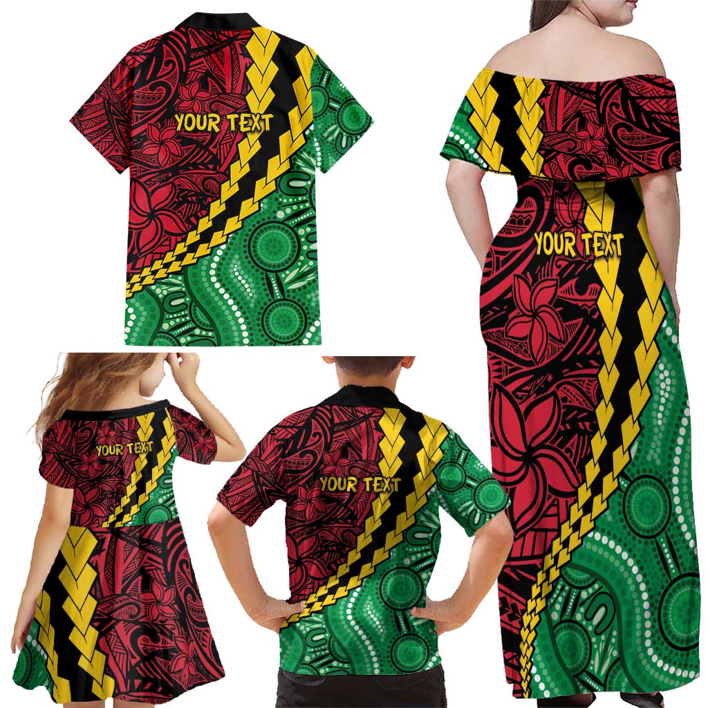 Vanuatu Personalized Tribal Family Matching Off Shoulder Maxi Dress and Hawaiian Shirt Aboriginal Inspired Mix Style - Polynesian Pride