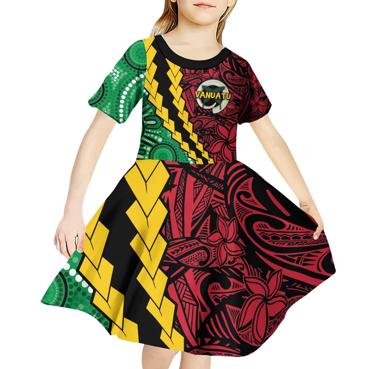 Vanuatu Personalized Tribal Kid Short Sleeve Dress Aboriginal Inspired Mix Style LT7 - Polynesian Pride