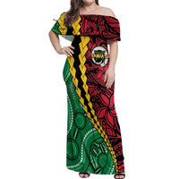 Vanuatu Personalized Tribal Off Shoulder Maxi Dress Aboriginal Inspired Mix Style LT7 Women Colorful - Polynesian Pride