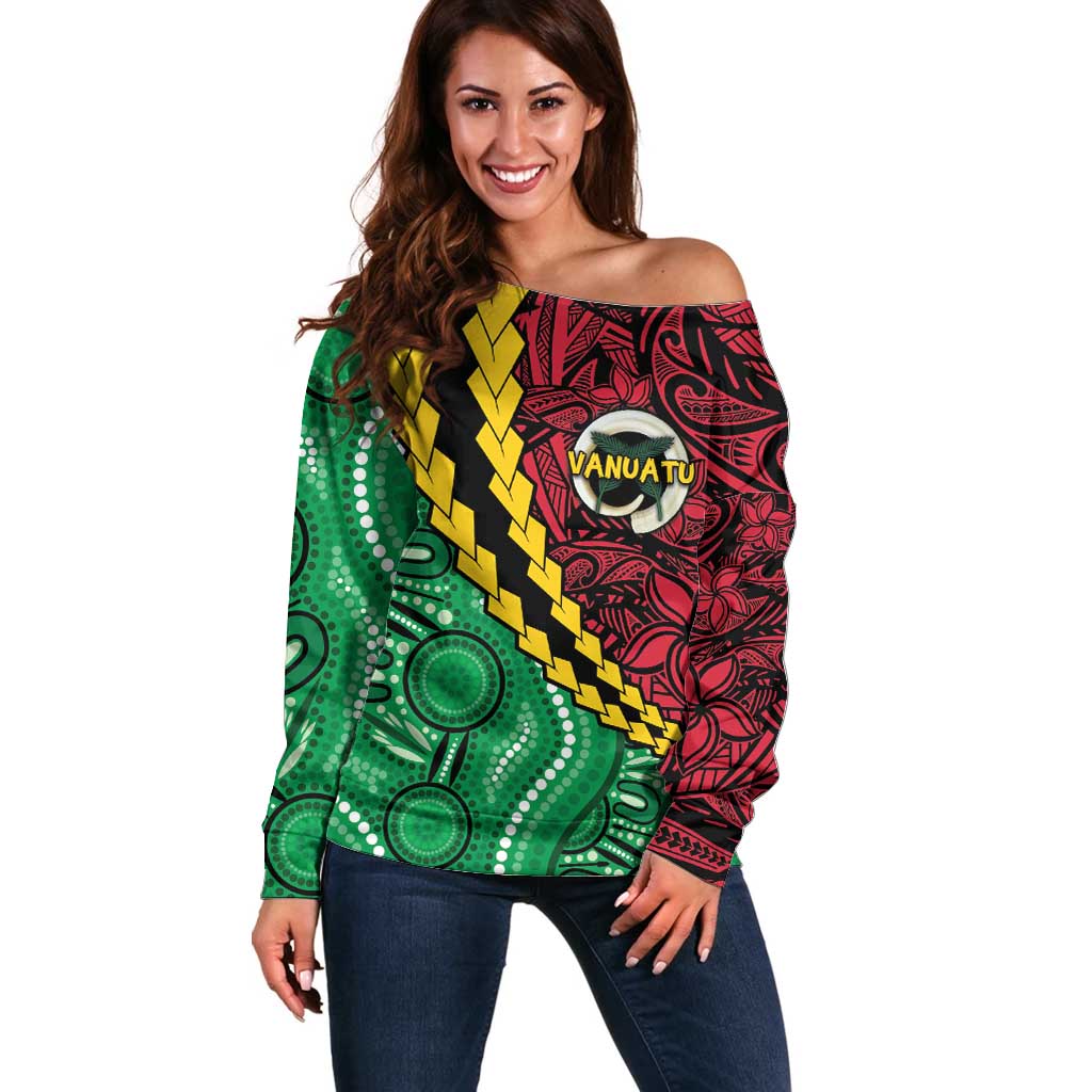 Vanuatu Personalized Tribal Off Shoulder Sweater Aboriginal Inspired Mix Style - Polynesian Pride