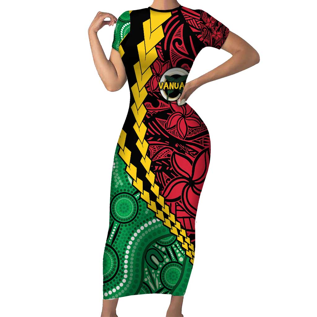 Vanuatu Personalized Tribal Short Sleeve Bodycon Dress Aboriginal Inspired Mix Style - Polynesian Pride