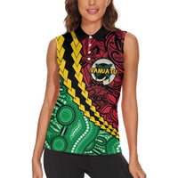 Vanuatu Personalized Tribal Women Sleeveless Polo Shirt Aboriginal Inspired Mix Style LT7 - Polynesian Pride