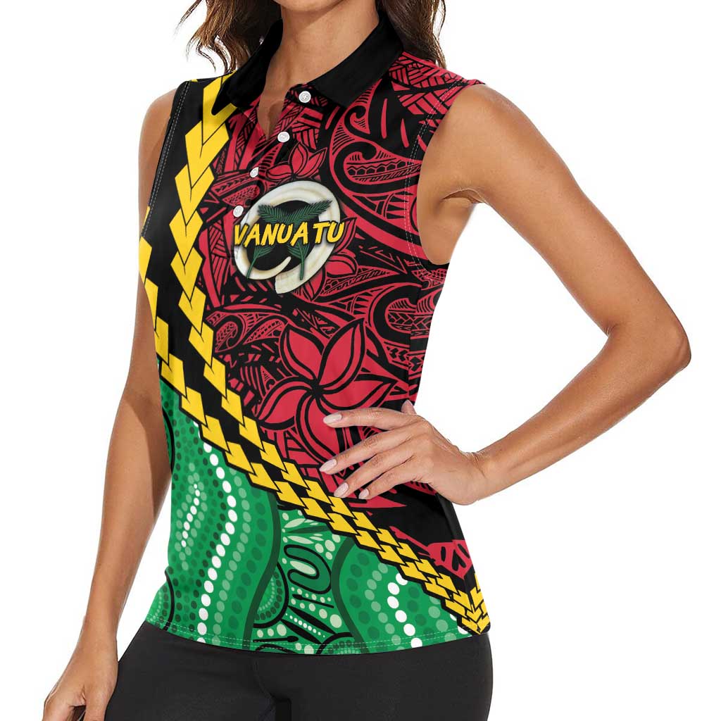 Vanuatu Personalized Tribal Women Sleeveless Polo Shirt Aboriginal Inspired Mix Style LT7 - Polynesian Pride