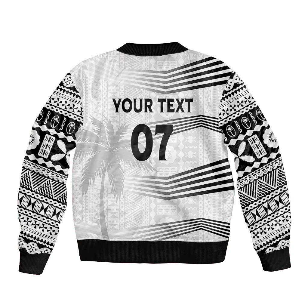 Personalised Fiji Rugby Sleeve Zip Bomber Jacket Kaiviti WC 2023 Jersey Replica - White LT7 - Polynesian Pride