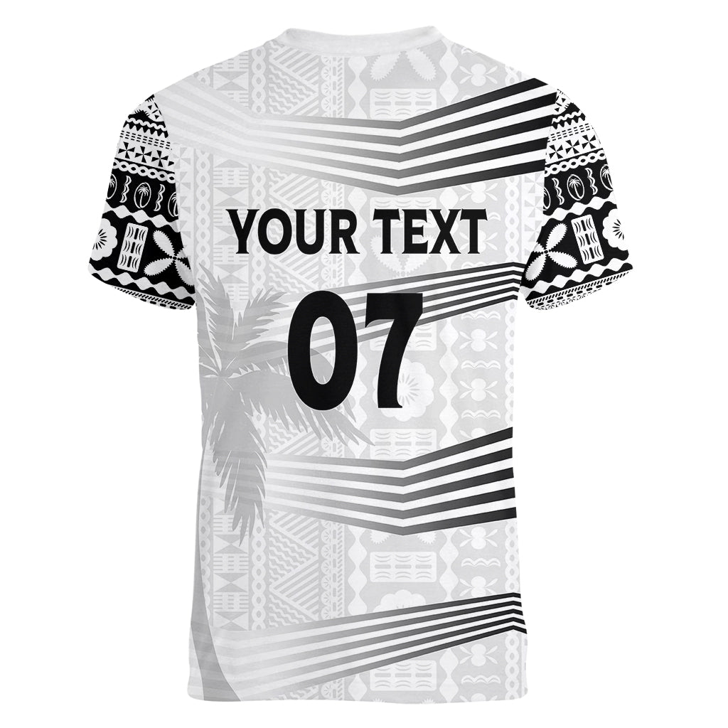 Personalised Fiji Rugby Women V Neck T Shirt Kaiviti WC 2023 Jersey Replica - White LT7 - Polynesian Pride