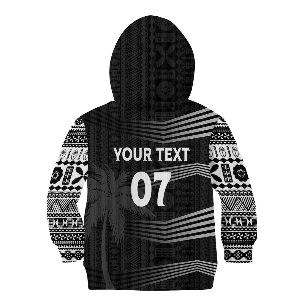Personalised Fiji Rugby Kid Hoodie Kaiviti WC 2023 Jersey Replica - Black LT7 - Polynesian Pride
