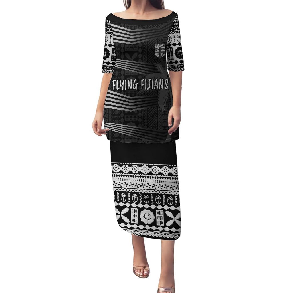 Personalised Fiji Rugby Puletasi Kaiviti WC 2023 Jersey Replica - Black LT7 Long Dress Black - Polynesian Pride