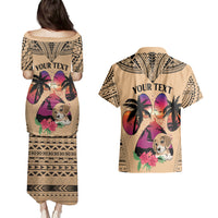 Personalised Polynesian Couples Matching Puletasi Dress and Hawaiian Shirt Dog Lover With Beagle - Sunset At The Beach LT7 - Polynesian Pride