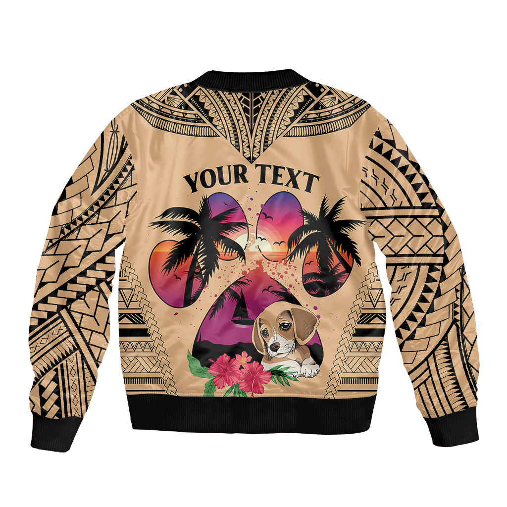 Personalised Polynesian Sleeve Zip Bomber Jacket Dog Lover With Beagle - Sunset At The Beach LT7 - Polynesian Pride