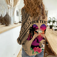 Personalised Polynesian Women Casual Shirt Dog Lover With Beagle - Sunset At The Beach LT7 - Polynesian Pride