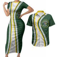 Cook Islands Rugby Personalized Avaiki Couples Matching Short Sleeve Bodycon Dress and Hawaiian Shirt GO Kuki LT7 Green - Polynesian Pride
