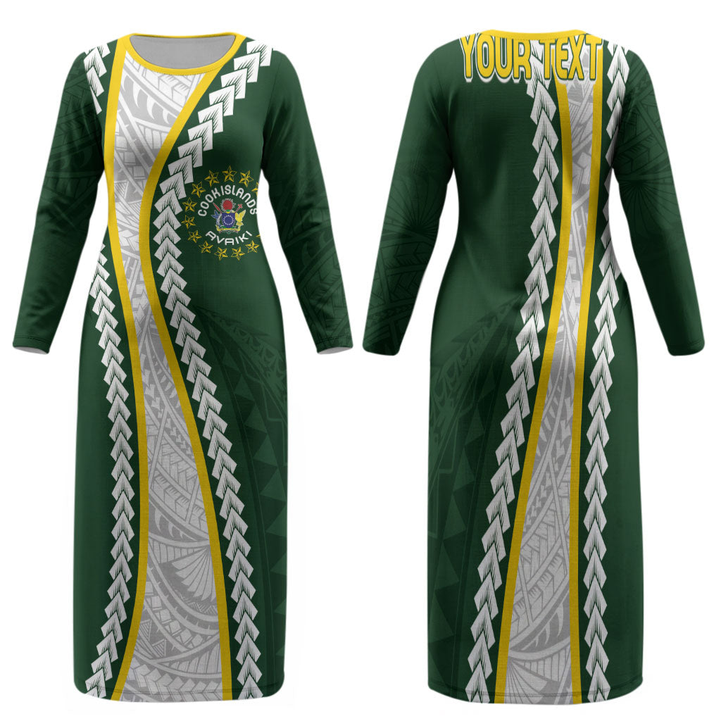 Cook Islands Rugby Personalized Avaiki Family Matching Long Sleeve Bodycon Dress and Hawaiian Shirt GO Kuki LT7 Mom's Dress Green - Polynesian Pride