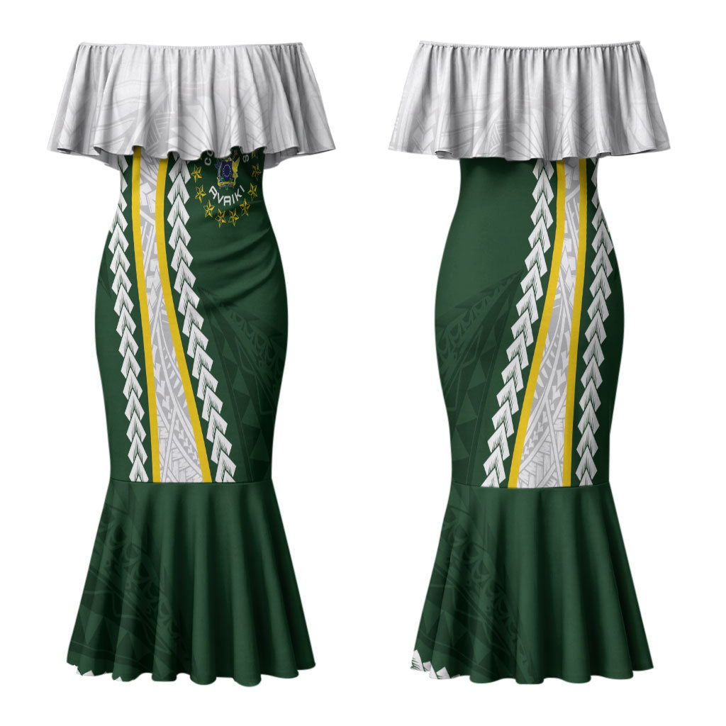 Cook Islands Rugby Personalized Avaiki Family Matching Mermaid Dress and Hawaiian Shirt GO Kuki LT7 Mom's Dress Green - Polynesian Pride