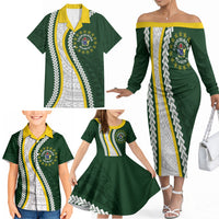 Cook Islands Rugby Personalized Avaiki Family Matching Off The Shoulder Long Sleeve Dress and Hawaiian Shirt GO Kuki LT7 - Polynesian Pride