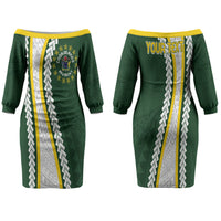 Cook Islands Rugby Personalized Avaiki Family Matching Off The Shoulder Long Sleeve Dress and Hawaiian Shirt GO Kuki LT7 Mom's Dress Green - Polynesian Pride