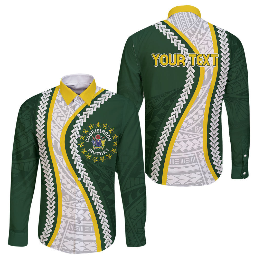 Cook Islands Rugby Personalized Avaiki Family Matching Off Shoulder Short Dress and Hawaiian Shirt GO Kuki LT7 Dad's Shirt - Long Sleeve Green - Polynesian Pride