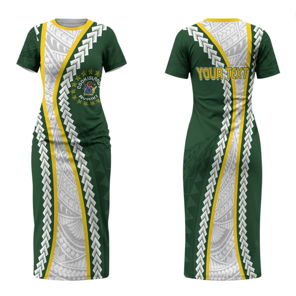 Cook Islands Rugby Personalized Avaiki Family Matching Short Sleeve Bodycon Dress and Hawaiian Shirt GO Kuki LT7 Mom's Dress Green - Polynesian Pride