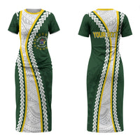 Cook Islands Rugby Personalized Avaiki Family Matching Short Sleeve Bodycon Dress and Hawaiian Shirt GO Kuki LT7 Mom's Dress Green - Polynesian Pride