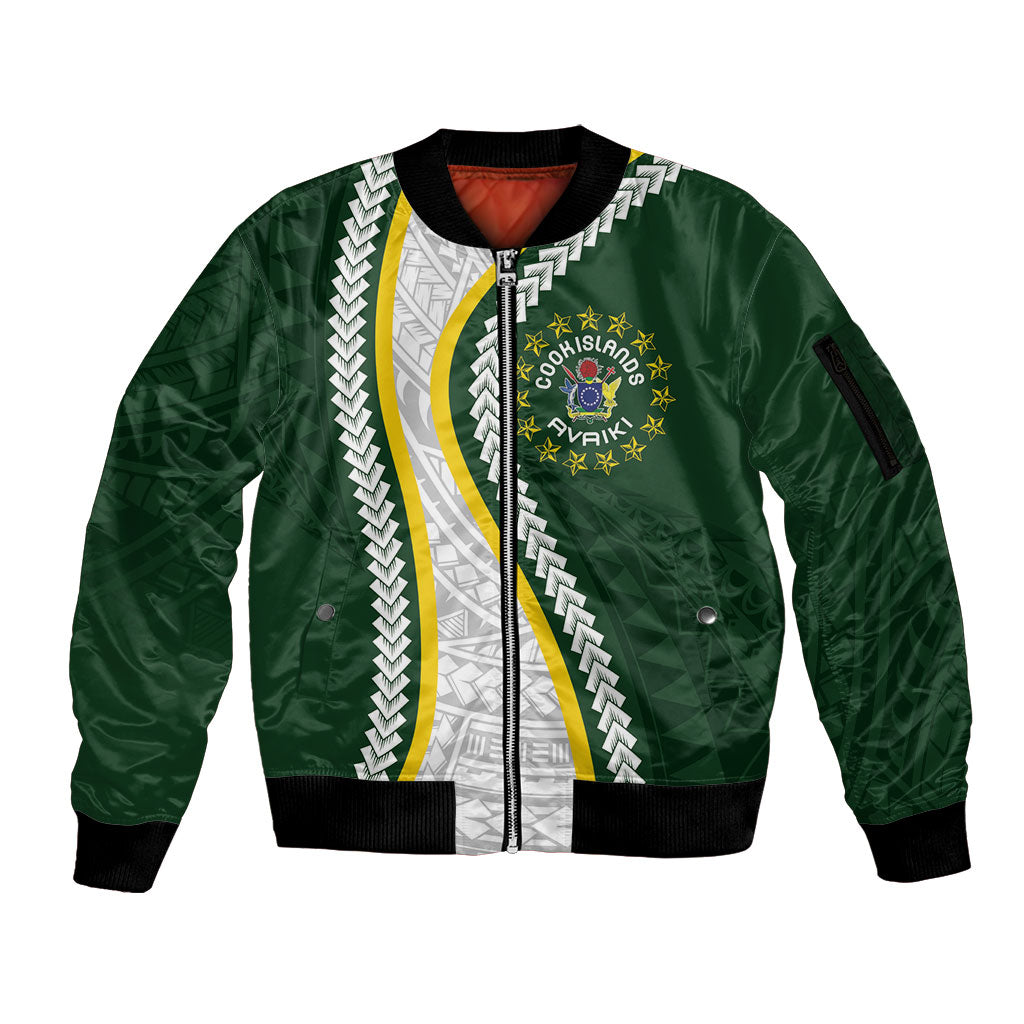 Cook Islands Rugby Personalized Avaiki Sleeve Zip Bomber Jacket GO Kuki LT7 Unisex Green - Polynesian Pride